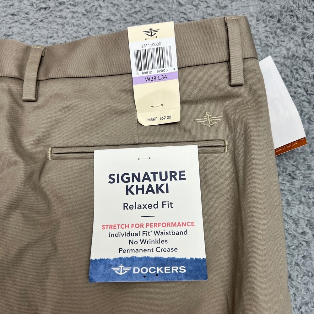 Dockers Dress Pants Mens 38x34 Signature Khaki Beige Relaxed Stretch NEW Casual - Picture 10 of 14